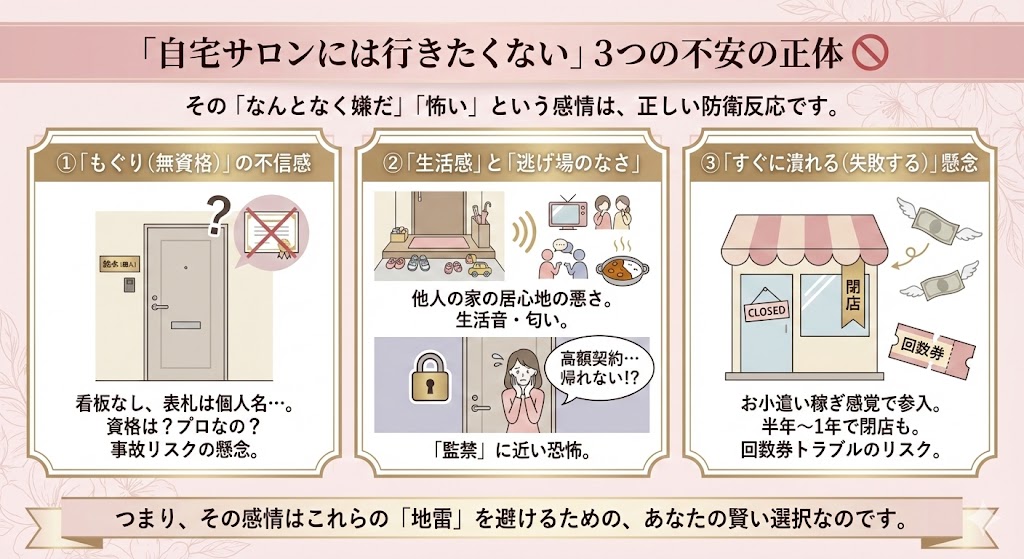 「一軒家自宅サロンには行きたくない」3つの不安の正体の図解