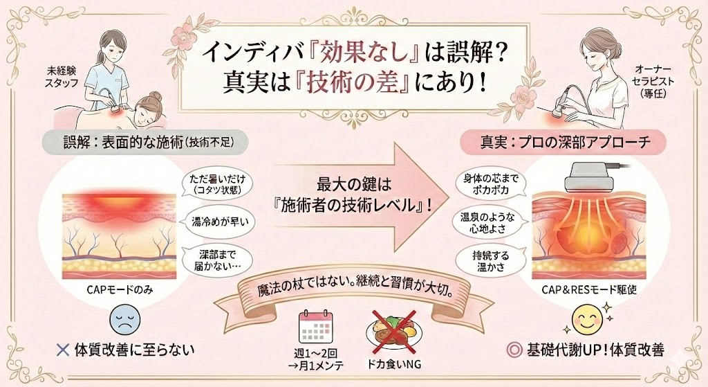 インディバは効果なしという口コミのイラスト図解