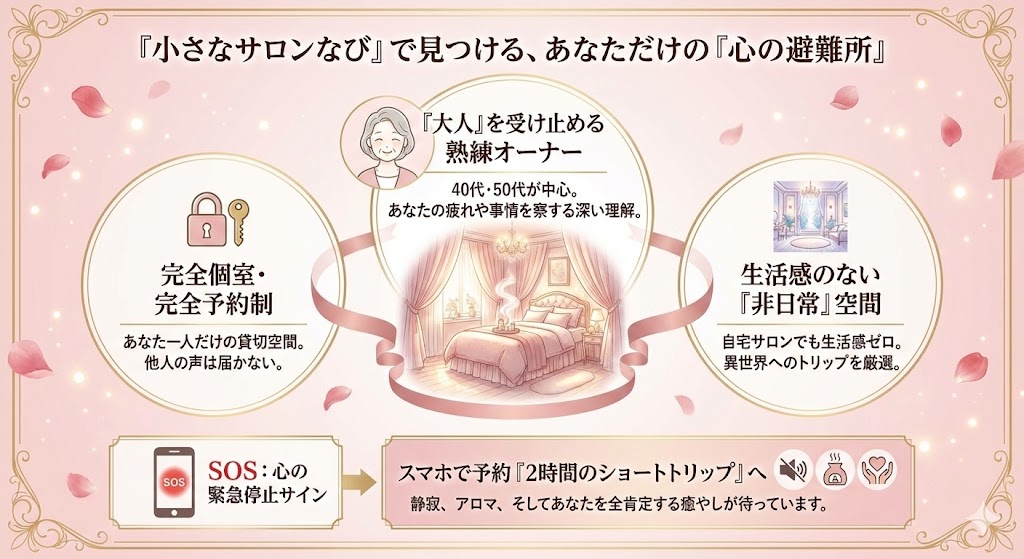 『小さなサロンなび』で、あなただけの避難所を見つけるイメージ図解