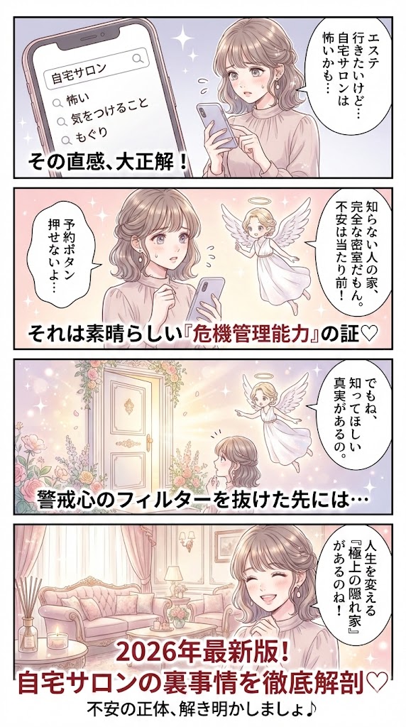 「一軒家自宅サロンには行きたくない」は正解？のオリジナルイメージ4コマ漫画