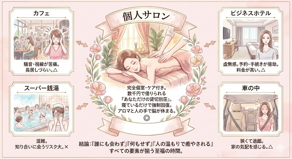 個人サロンは家族からの最高の避難所のイメージ図解