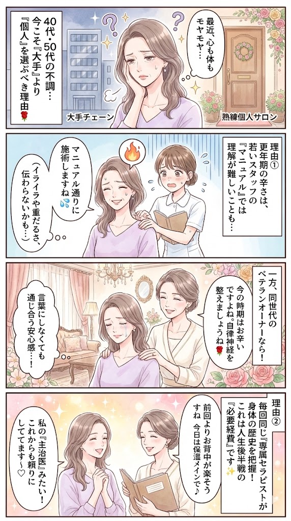 なぜ今、40代・50代こそ「大手」ではなく「個人」を選ぶべきなのか？ のオリジナルイメージ漫画