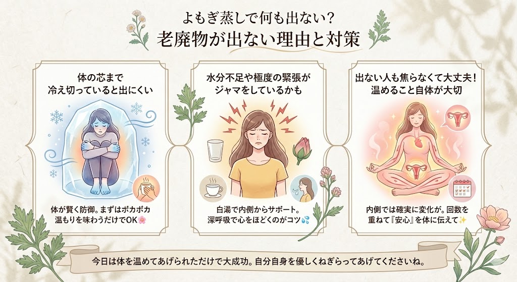 よもぎ蒸しで何も出ない？老廃物が出ない理由の図解