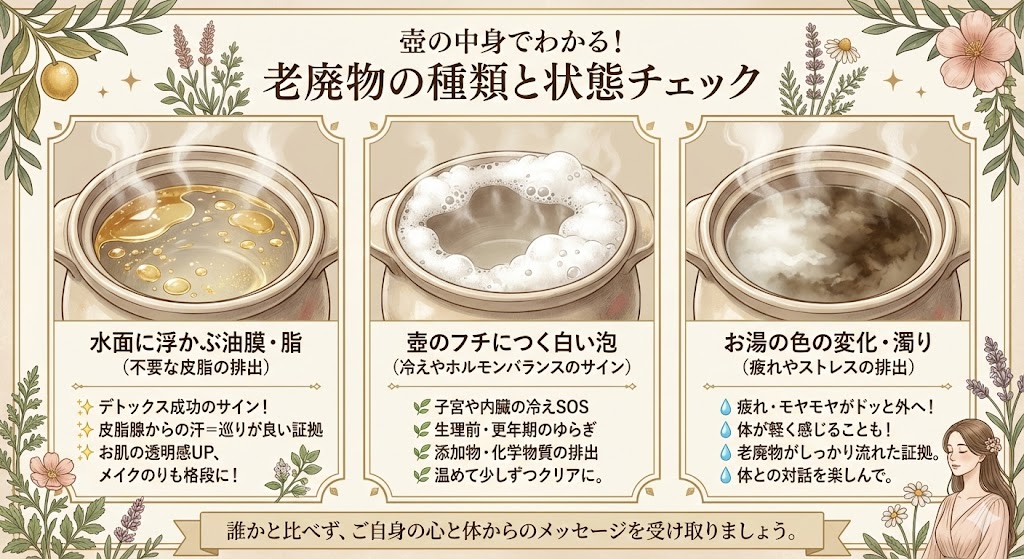 壺の中身でわかる！老廃物の種類と状態チェック図解